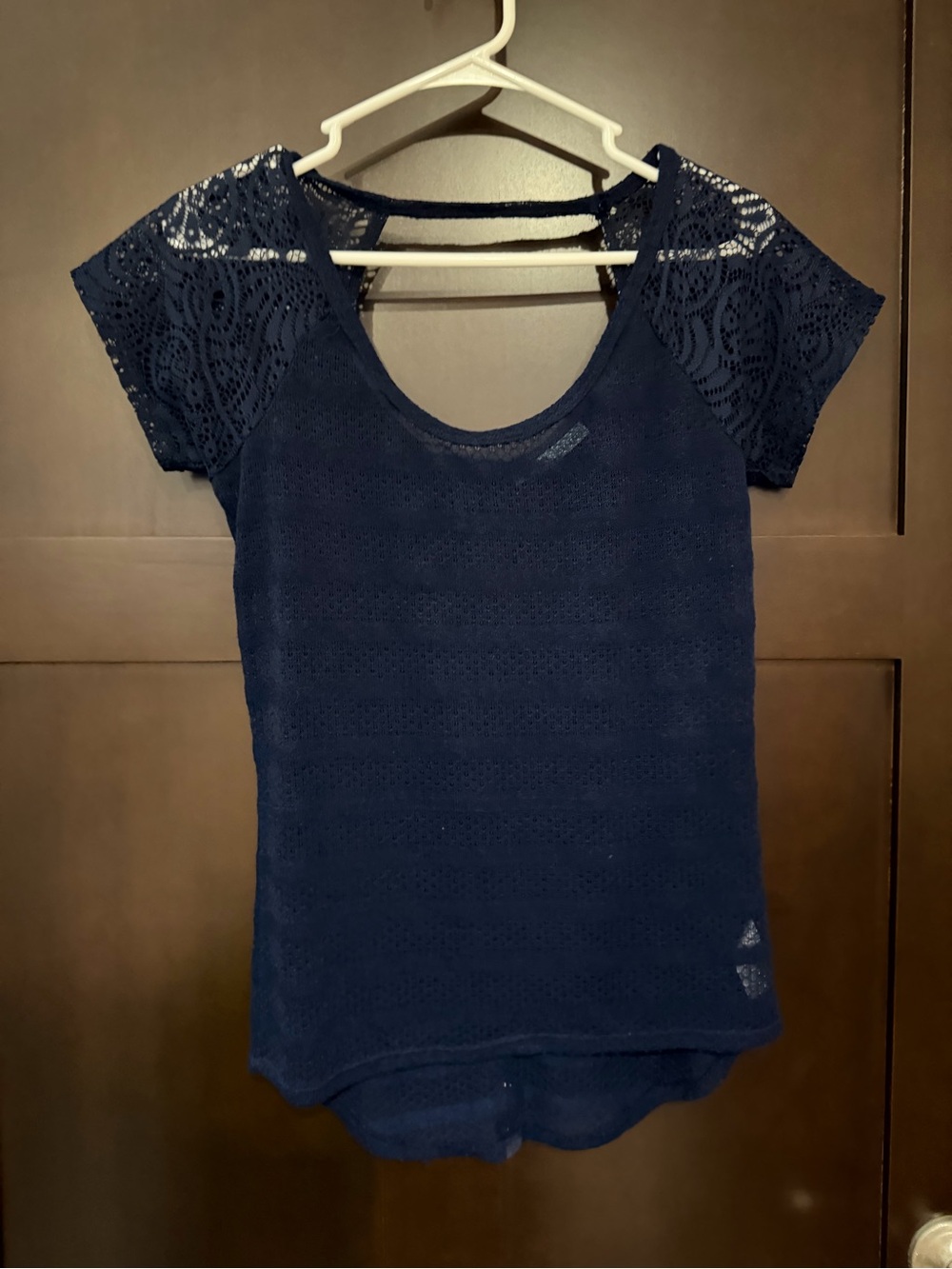 Maurices Navy Lace Sleeve Knit Top